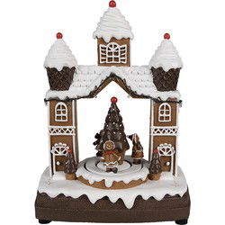 Clayre & Eef Kerstdecoratie met LED-verlichting en muziek Bruin Kunststof Gingerbread house