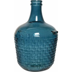 Fles vaas/bloemenvaas recycled glas blauw 20 x 30 cm - Vazen