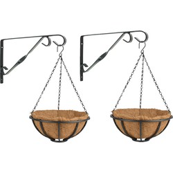 Set van 2x stuks Hanging baskets 30 cm met muurhaken - metaal - complete hangmand set - Plantenbakken