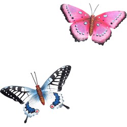 Set van 2x stuks metalen tuin muur wand decoratie vlinders 37 cm - Tuinbeelden