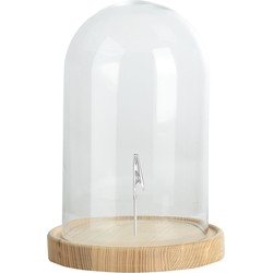 Esschert Design stolp - glas - houten bruin plateau - D20,5 x H31 cm - Decoratieve stolpen