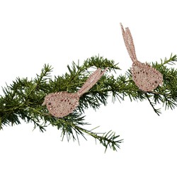 2x Kerstboomversiering glitter roze vogeltjes op clip 12 cm - Kersthangers