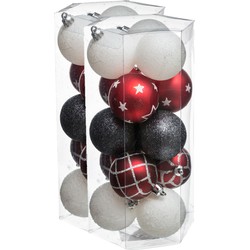 30x stuks kerstballen mix wit/rood/groen gedecoreerd kunststof 5 cm - Kerstbal
