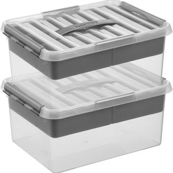 2x Kunststof stapelbare opbergbak met vakken 15 liter 40 x 30 x 18 cm - Opbergbox