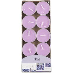 Geurtheelichtjes - 10x stuks - blauwe bes - lilapaars - was - 3,5 uur - geurkaarsen