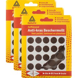Deltafix Anti-krasvilt - 60x - bruin - 17 mm - rond - zelfklevend - meubel beschermvilt - Meubelviltjes