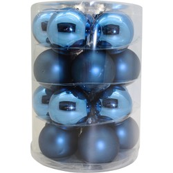 Tube met 20 blauwe kerstballen van glas 6 cm glans en mat - Kerstbal