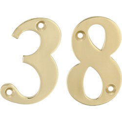 AMIG Huisnummer 38 - massief messing - 10cm - incl. bijpassende schroeven - gepolijst - goudkleur - Huisnummers