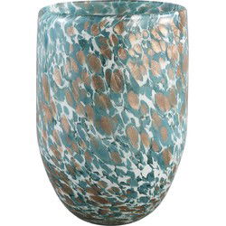 PTMD Fenne Rond Windlicht - H20 x Ø14 cm - Glas - Blauw
