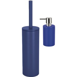 Spirella Badkamer accessoires set - WC-borstel/zeeppompje - donkerblauw - Badkameraccessoireset