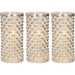 3x stuks luxe led kaarsen in zilver glas D7,5 x H15 cm - LED kaarsen