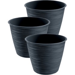 3x stuks stijlvolle kunststof plantenpot/bloempot dia 24 cm/hoogte 20 cm Paintstripe antraciet grijs - Plantenpotten