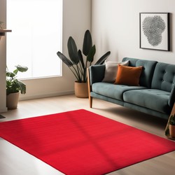 Sky Soft Uni Basic - Vloerkleed - Laagpolig - Effen Kleur - Rood - Woonkamer Tapijt - Anti-Slip Rug- 80x250 CM