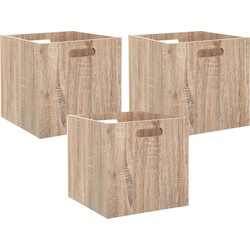 5Five Opberg/kast mand - 3x - lichtbruin - MDF hout - 29L - 31 x 31 x 31 cm - Opbergkisten