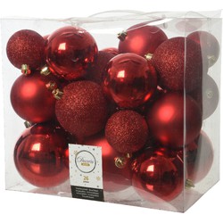 Decoris kerstballen - 26x st - rood - 6, 8 en 10 cm - kunststof - Kerstbal