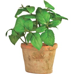 Esschert Design Kunstplant/kruiden basilicum - in oude terracotta pot - 15 cm - kruiden - Kunstplanten