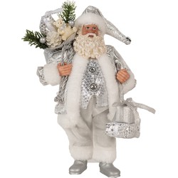 Clayre & Eef Kerstdecoratie Beeld Kerstman 27 cm Zilverkleurig Kunststof