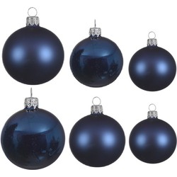 Glazen kerstballen pakket donkerblauw glans/mat 16x stuks diverse maten - Kerstbal