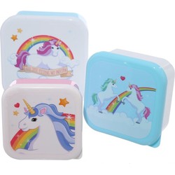 3x Voedsel opbergers bakjes regenboog eenhoorn - Lunchboxen