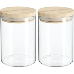 2x stuks voorraadbussen/voorraadpotten 0,6L glas met houten deksel - Voorraadpot