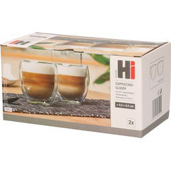 HI Koffieglazen - 6x stuks - dubbelwandig - theeglazen - 250 ml - Koffie- en theeglazen