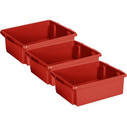 Sunware Opslagbox - 3 stuks - kunststof 17 liter rood 45 x 36 x 14 cm - Opbergbox