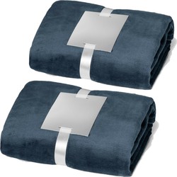 Fleece dekens/plaids 2 stuks blauw 240 grams polyester 120 x 150 cm - Plaids