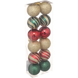 Atmosphera kerstballen - 12x st - goud/rood/groen - D4 cm - kunststof - Kerstbal