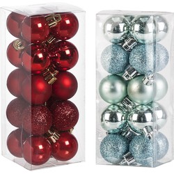 Kleine kunststof kerstversiering 40x stuks set en 3 cm kerstballen in het mintgroen en rood - Kerstbal