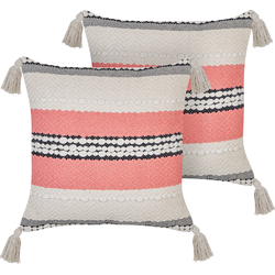 EUPHORBIA  - Sierkussen set van 2 - Koraalrood - 45 x 45 cm - Katoen