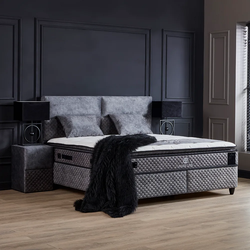 Boxspring bed met opbergruimte - 180x200 cm - Grijs - Babylon Inclusief 30 cm matras en topper HR- Koudschuim