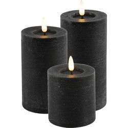 LED kaarsen/stompkaarsen - set 3x - zwart - H8, H12,5, H15 cm - LED kaarsen
