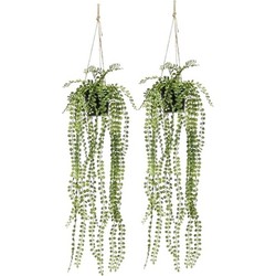 2x Groene ficus pumila kunstplanten 60 cm met hangpot - Kunstplanten