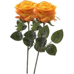 2 x Kunstbloemen steelbloem geel/oranje roos Simone 45 cm - Kunstbloemen