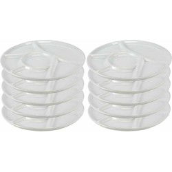 Vakjesbord - 10x - wit - 23 cm - 6 vakjes - fondue/gourmet/bbq bord - vakjesborden - Gourmetborden
