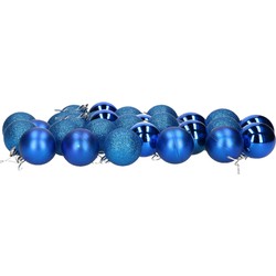 32x stuks kerstballen blauw mix van mat/glans/glitter kunststof 5 cm - Kerstbal