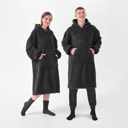 Textino TEDDY - Oversized Hoodie - 70x110 cm - Hoodie & deken in één - extra grote trui met capuchon - Raven - zwart - 1 stuk - Textino