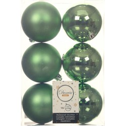 12x stuks kunststof kerstballen groen 8 cm glans/mat - Kerstbal