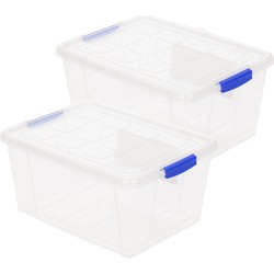 2x stuks opslagboxen/bakken/organizers met deksel 16 liter 40 x 30 x 21 cm transparant plastic - Opbergbox