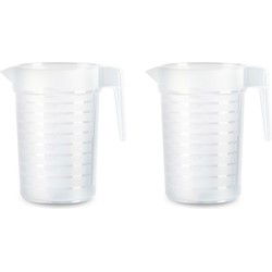 Plastcforte Waterkan/schenkkan - 2x - transparant - 1000 ML - kunststof - Schenkkannen