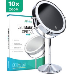 Mirlux Make Up Spiegel met LED Verlichting - 10X Vergroting - Scheerspiegel - 3 Lichtstanden - Oplaadbaar - Chroom
