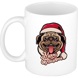 Merry Christmas hond kerstmok / kerstbeker wit 300 ml - Bekers