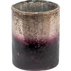 Clayre & Eef Theelichthouder  Ø 9x11 cm Goudkleurig Bruin Glas Rond Waxinelichthouder