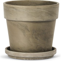 Terracotta Bloempot met Schotel - Basalt Bruin - Ø 28 cm - Hoogte: 23.5 cm