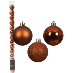 Decoris kleine kerstballen - 14x - koper/cognac - 3 cm -kunststof - Kerstbal