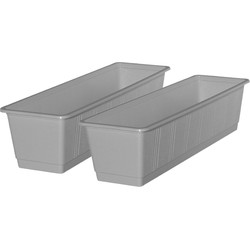 Set van 2x stuks plantenbakken licht grijs rechthoekig 60 x 17,5 x 14,5 cm - Plantenbakken