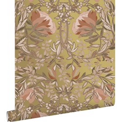 ESTAhome behang vintage bloemen in art nouveau stijl goud en terracotta roze - 0.53 x 10.05 m - 139568