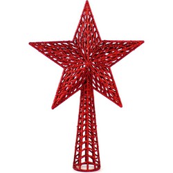 Kunststof kerstboom ster piek rood 36 cm - Kerstpieken - kerstboompieken