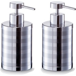 Set van 2x zeeppompje/dispenser edelstaal/rvs - streep motief - 7 x 15 cm - Zeeppompjes