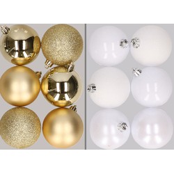 12x stuks kunststof kerstballen mix van goud en wit 8 cm - Kerstbal